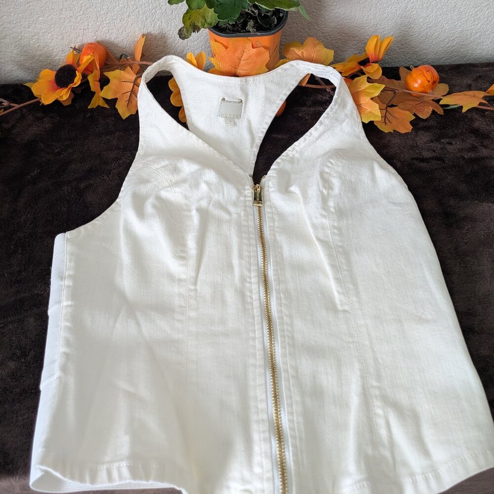New GUESS Zip-Up Racerback Corset Zip Up Crop Top White - L NWT
